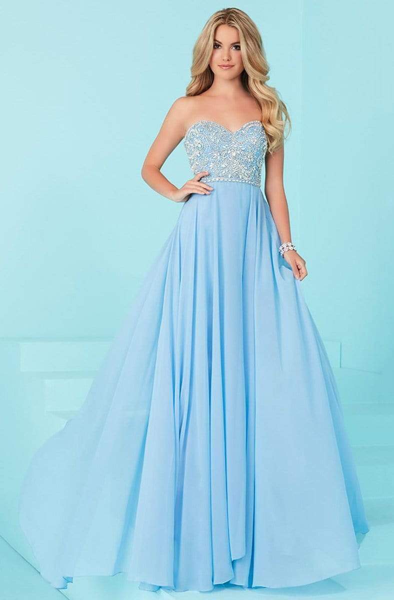 Tiffany Designs - 16231 Scintillating Beaded Sweetheart Chiffon A-line Skirt Special Occasion Dress 0 / Sky Blue