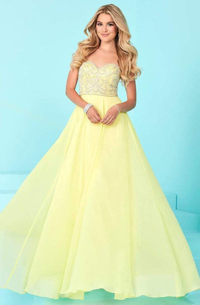 Tiffany Designs - 16231 Scintillating Beaded Sweetheart Chiffon A-line Skirt Special Occasion Dress 0 / Yellow