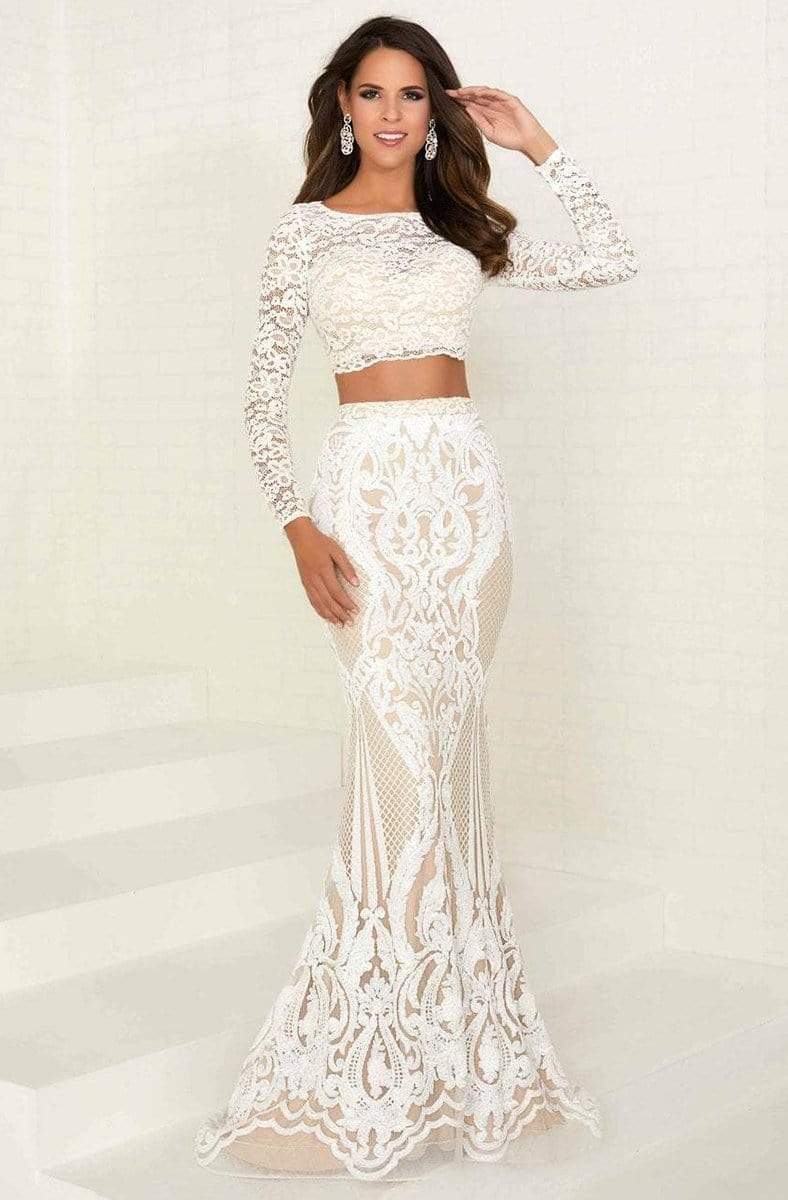 Tiffany Designs - 16270 Long Sleeve Two-Piece Sequined Lace Gown Special Occasion Dress 0 / Ivory/Nude