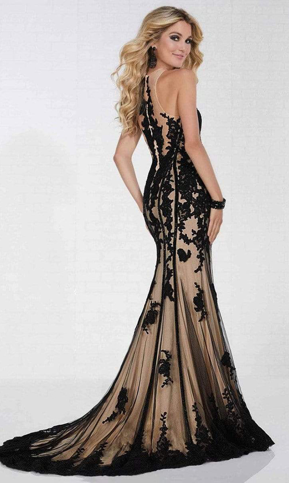 Tiffany Designs - Sleeveless Lace Applique Long Gown 16274SC In Neutral and Black