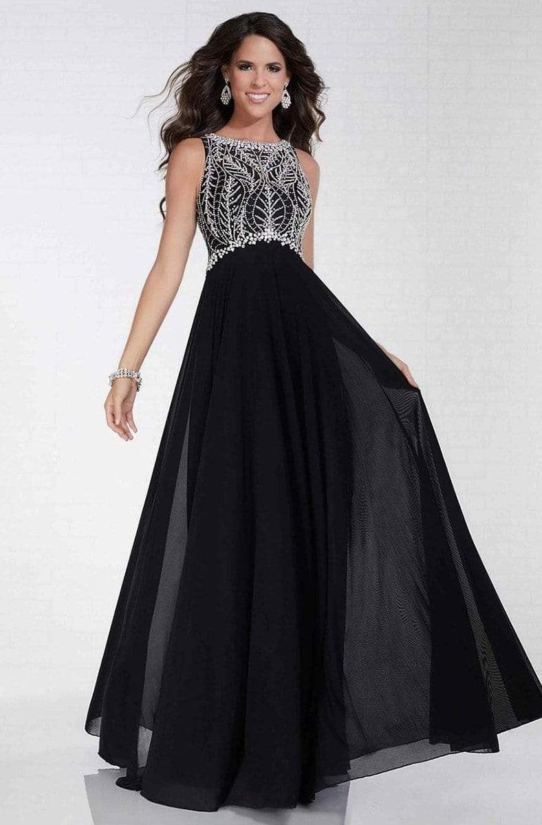 Tiffany Designs - 16275 Sleeveless Crystal Foliage A-Line Gown Special Occasion Dress 0 / Black