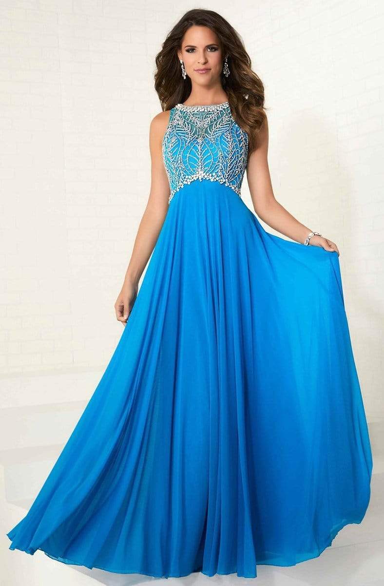 Tiffany Designs - 16275 Sleeveless Crystal Foliage A-Line Gown Special Occasion Dress 0 / Marine Blue