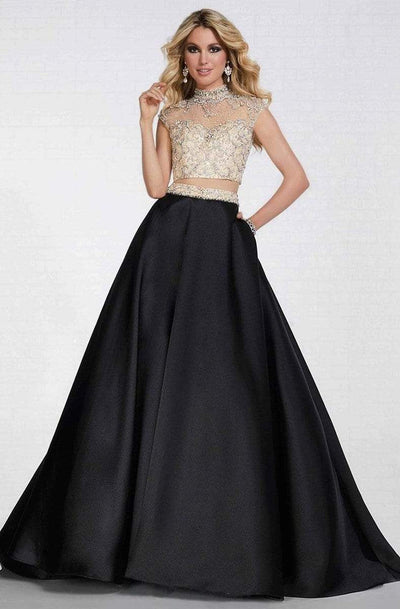 Tiffany Designs - 16277 Cap Sleeve Illusion Choker Mikado Gown Special Occasion Dress 0 / Nude/Black