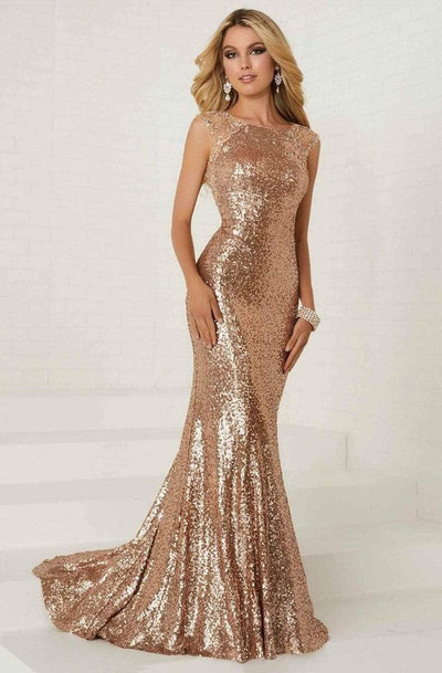 Tiffany Designs - 16292 Sequined Bateau Neck Trumpet Dress Special Occasion Dress 0 / Rose Gold