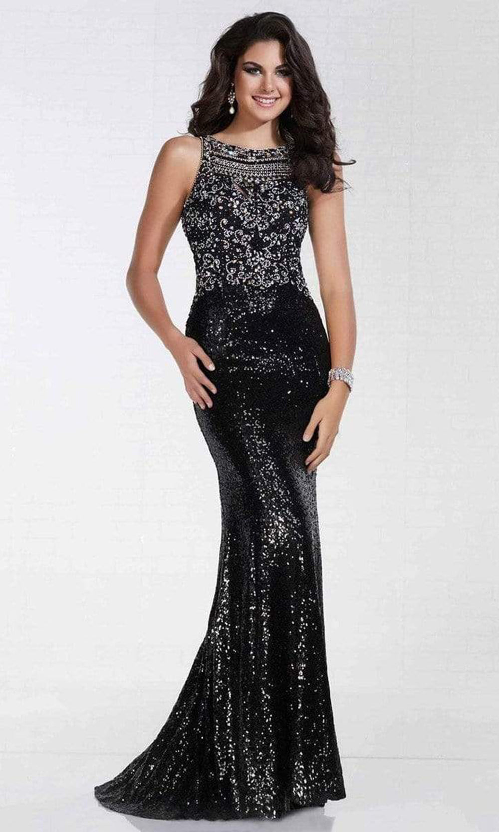 Tiffany Designs - Sequined Halter Sheath Evening Gown 16298 - 1 pc Rose Gold In Size 0 Available CCSALE 0 / Rose Gold