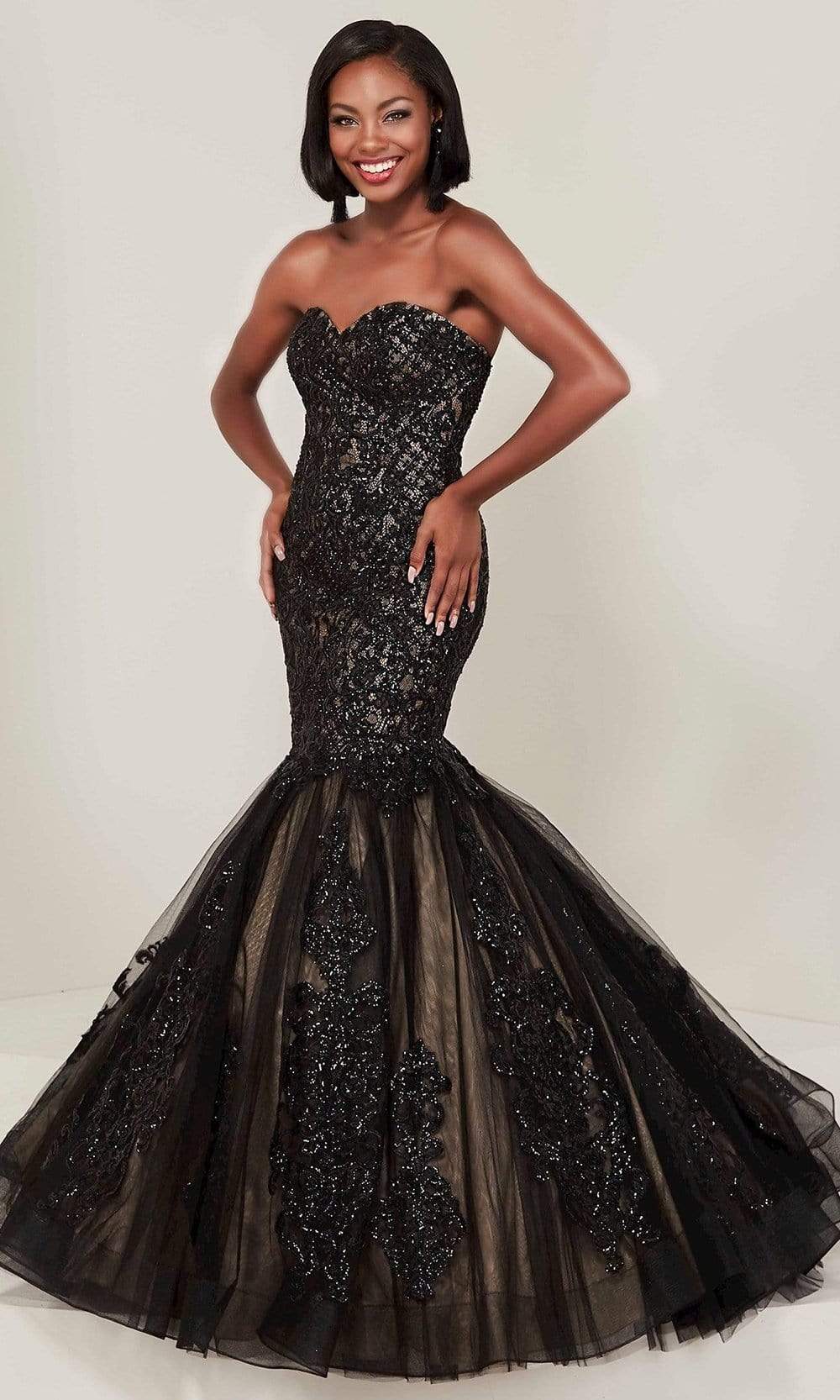 Tiffany Designs - Sweetheart Embellished Long Gown 16356SC In Black and Neutral
