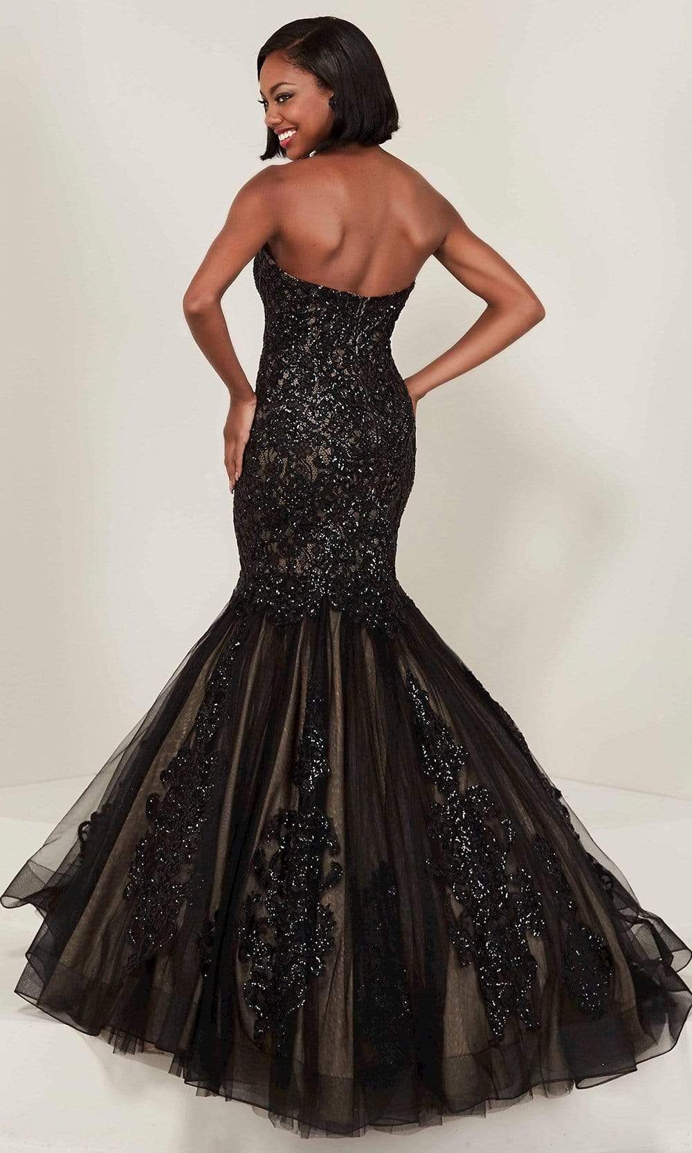 Tiffany Designs - Sweetheart Embellished Long Gown 16356SC In Black and Neutral