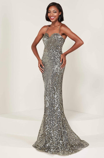 Tiffany Designs - 16365 Beaded Sweetheart Bodice Long Gown Special Occasion Dress 0 / Charcoal