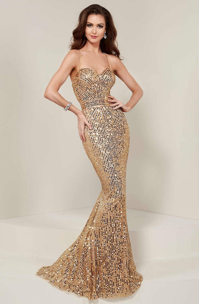 Tiffany Designs - 16365 Beaded Sweetheart Bodice Long Gown Special Occasion Dress 0 / Gold