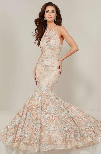 Tiffany Designs - 16366SC Sleeveless Floral Sequin Long Gown