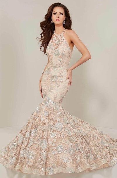 Tiffany Designs 16366 - High Halter Mermaid Prom Gown Prom Dresses 16 / Black/Gold
