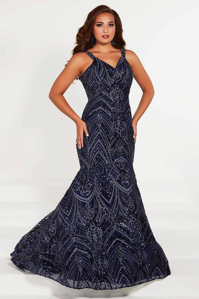 Tiffany Designs - 16376 Metallic Embroidered Lace Mermaid Dress Special Occasion Dress 14W / Navy