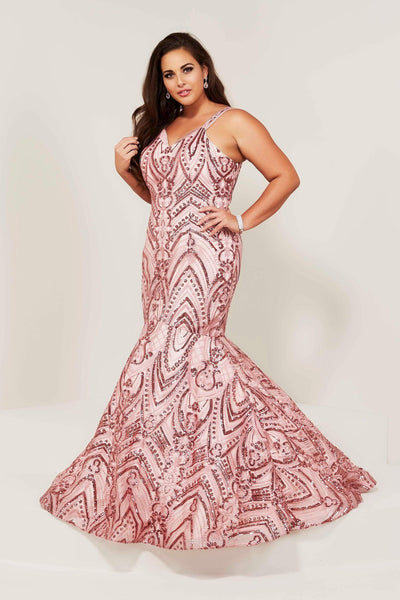 Tiffany Designs - 16376 Metallic Embroidered Lace Mermaid Dress Special Occasion Dress 14W / Rose Pink