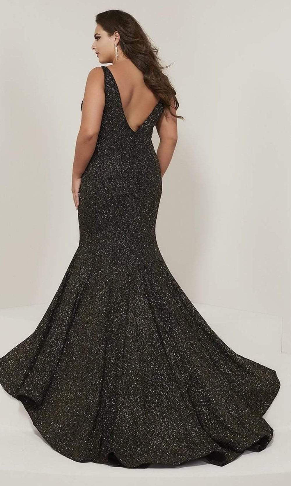 Tiffany Designs - Bateau V-Back Fit and Flare Jersey Dress 16377SC In Black