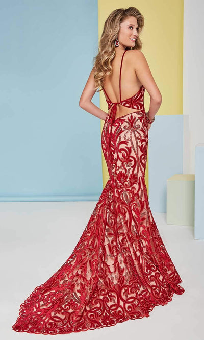 Tiffany Designs - 16468 Spaghetti Strap Floral Velvet Mermaid Gown Prom Dresses