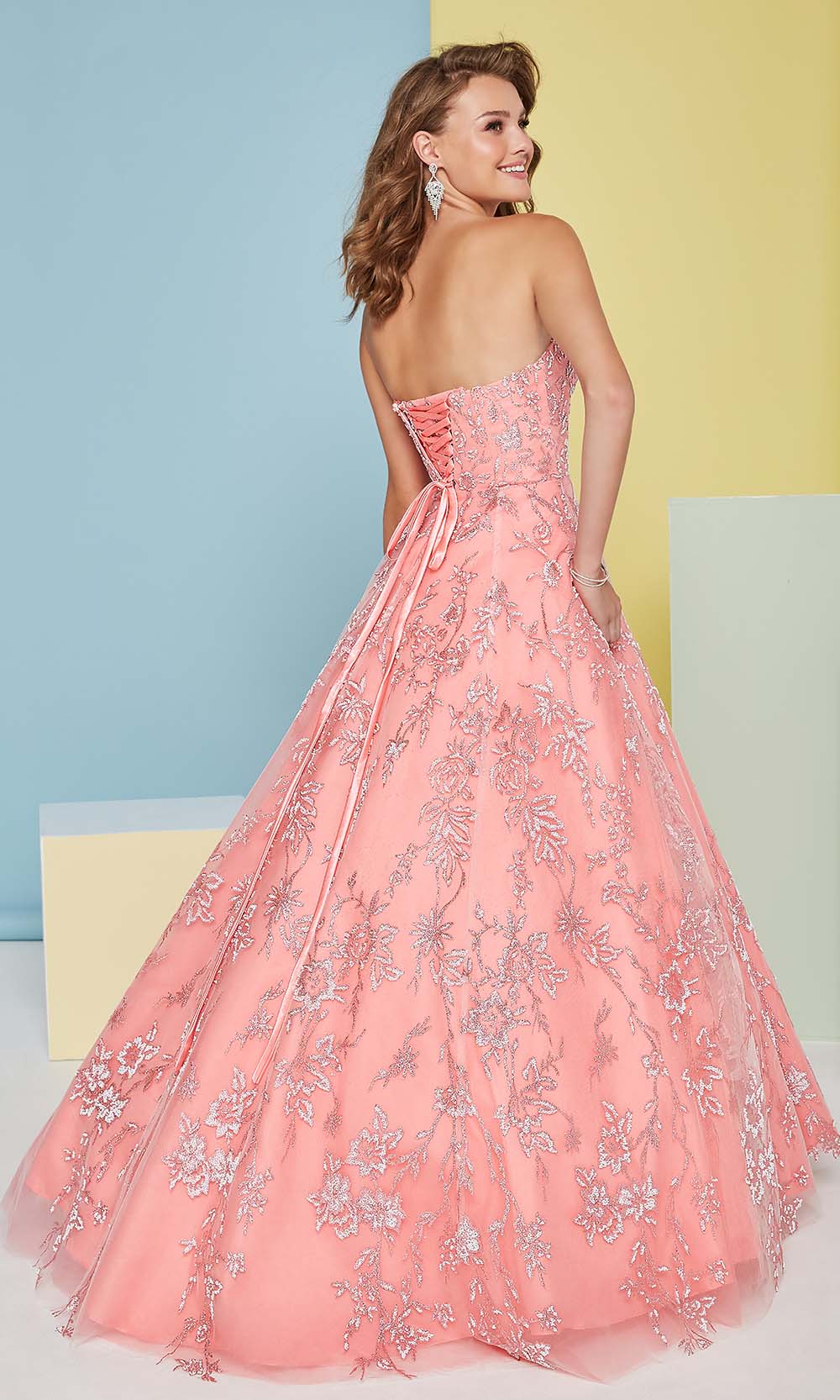 Tiffany Designs - 16471 Strapless Floral Glitter Ornate A-Line Gown Prom Dresses