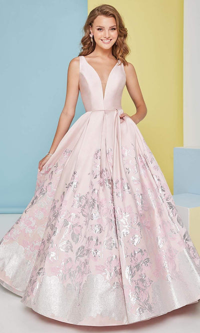 Tiffany Designs - 16479 Sleeveless Metallic Floral Ballgown Ball Gowns 0 / Rose/Silver