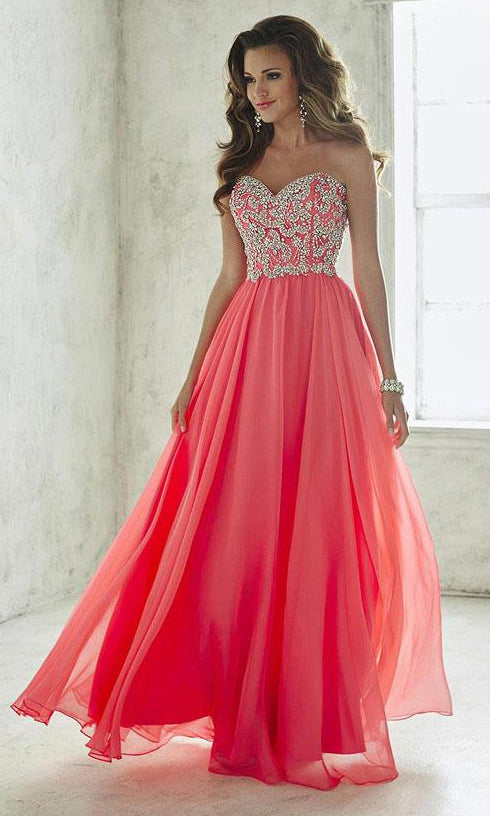 Tiffany Designs - 46011SC Strapless Sweetheart Chiffon Dress