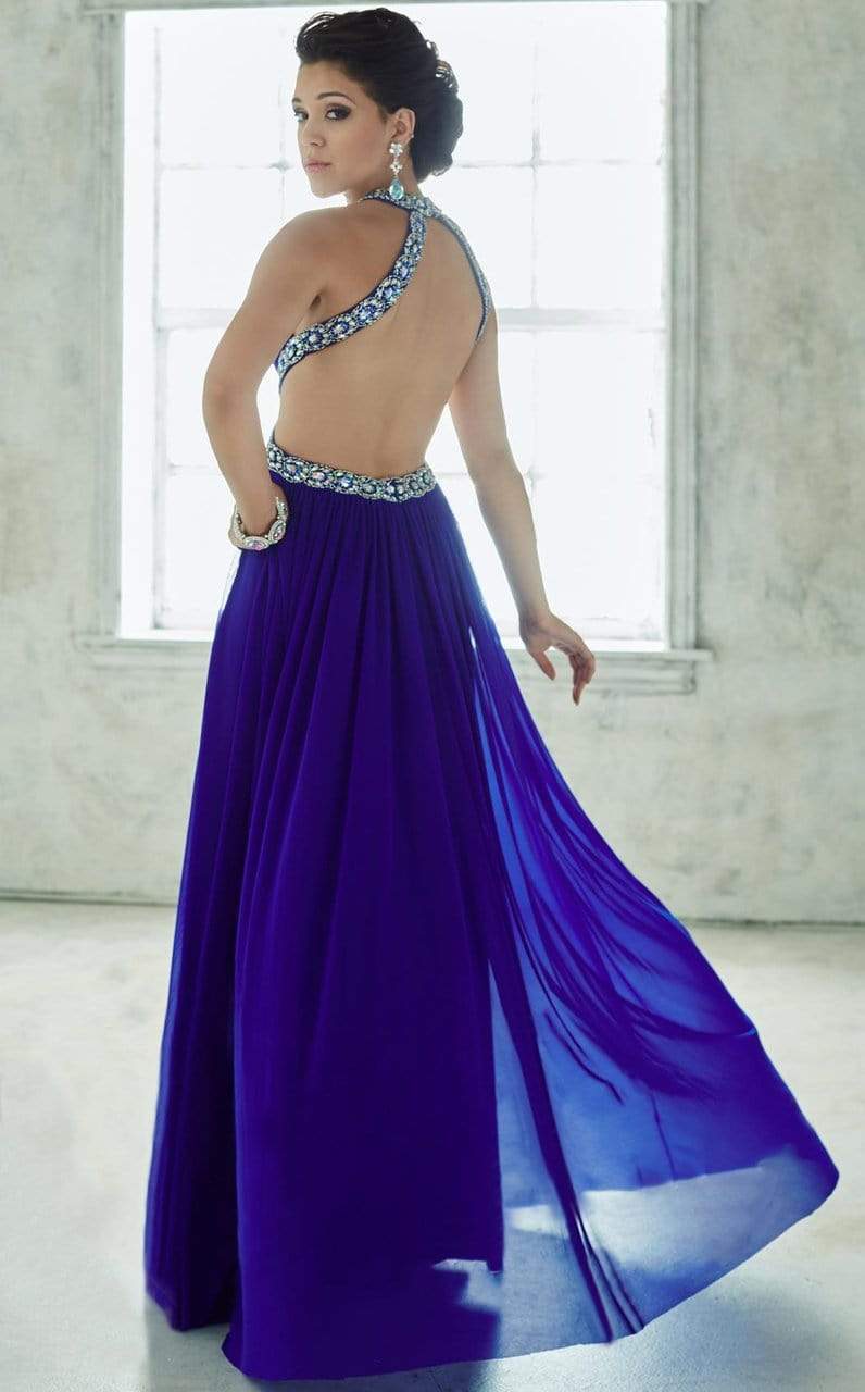 Tiffany Designs - 46028SC Beaded Choker Straps A-Line Dress