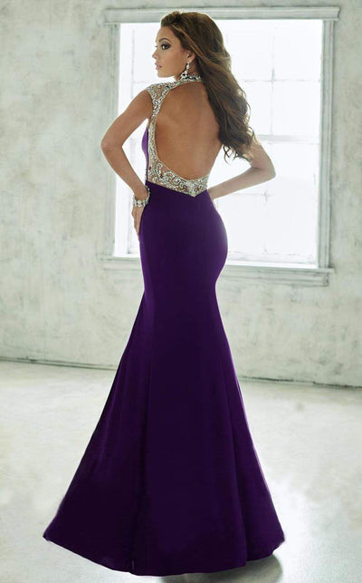 Tiffany Designs - 46039SC Illusion High Neck High Slit Gown