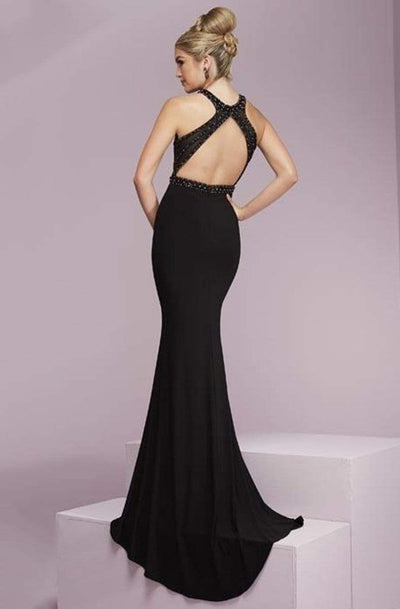Tiffany Designs - 46089 Stylishly Ornate High Halter Long Evening Gown Special Occasion Dress 0 / Black/Black