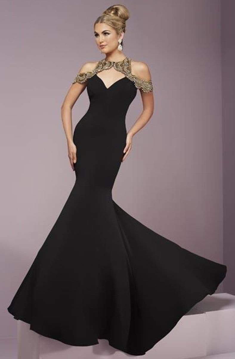 Tiffany Designs - 46106SC Beaded Cold Shoulder Satin Gown