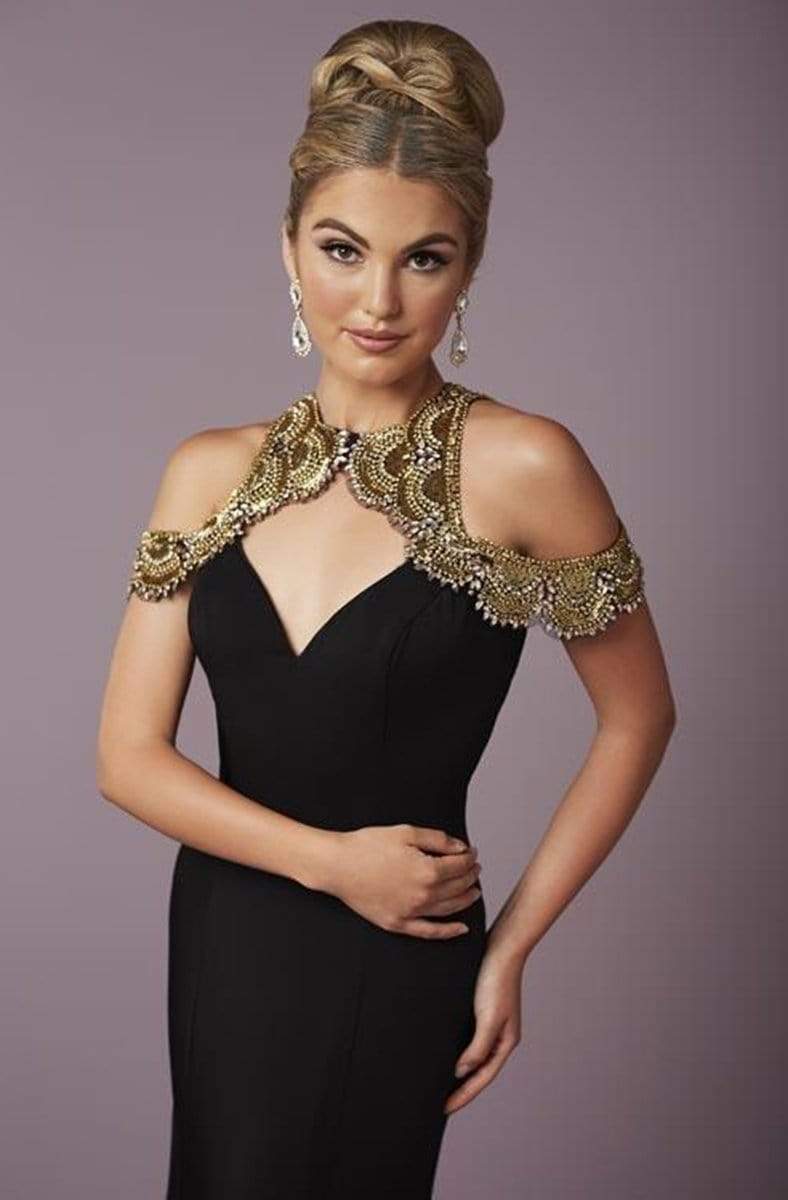 Tiffany Designs - 46106 Halter Beaded Shoulder Sleeve Special Occasion Dress