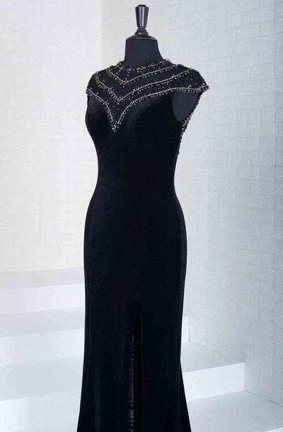 Tiffany Designs - 46119SC Bejeweled Velvet Slit Gown