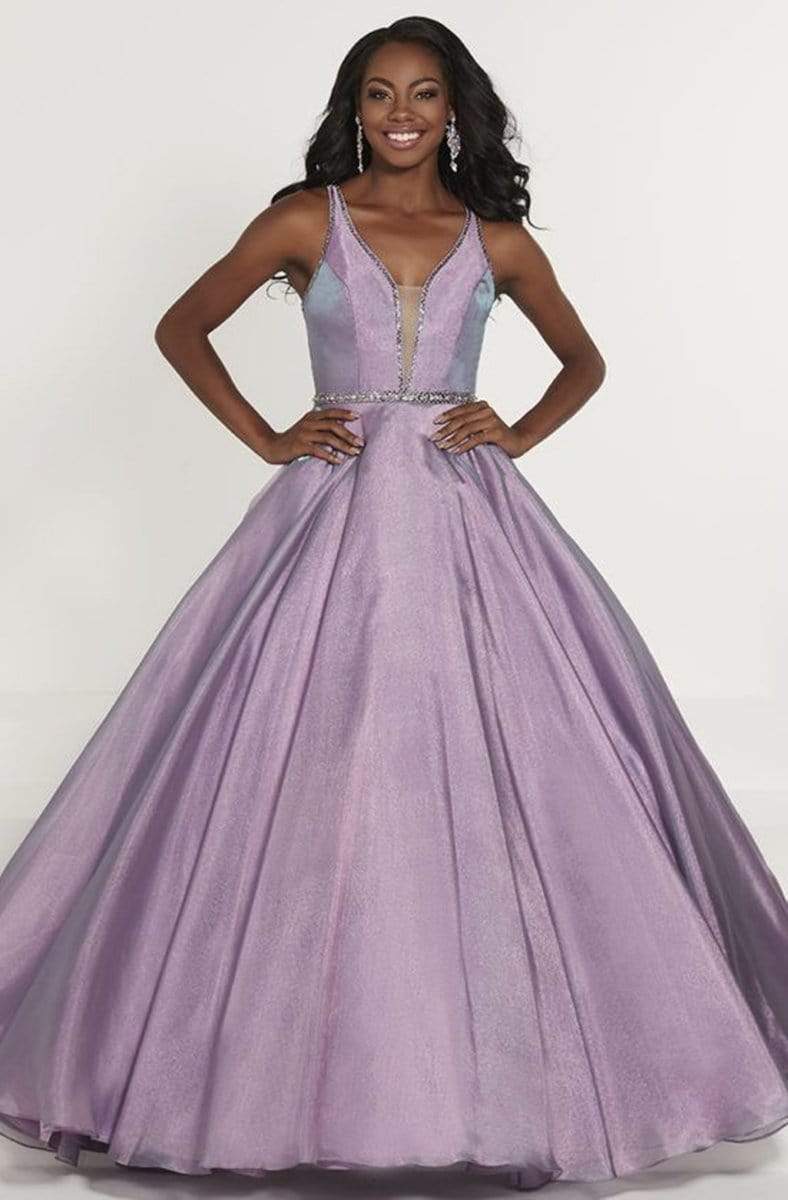 Tiffany Designs - 46169 Embellished V-neck Crystal Organza Ballgown Special Occasion Dress 0 / Mauve