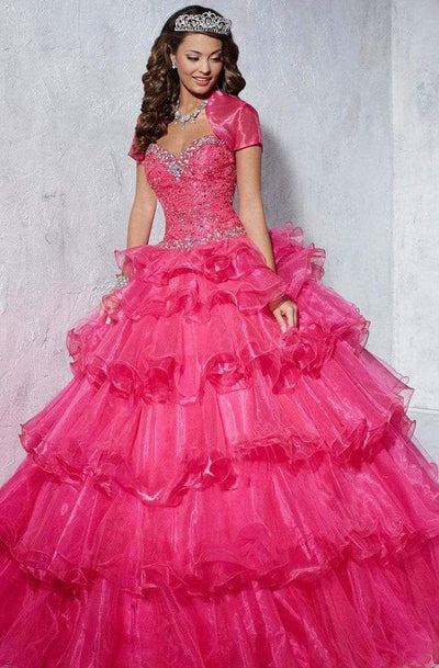 Tiffany Designs - 56253 Beaded Sweetheart Tiered Ballgown Special Occasion Dress 0 / Fuchsia