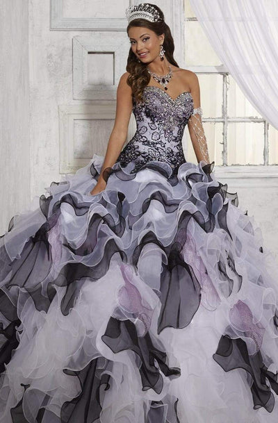 Tiffany Designs - 56258 Beaded Sweetheart Ruffled Ballgown Special Occasion Dress 0 / White/Fuchsia/Lilac