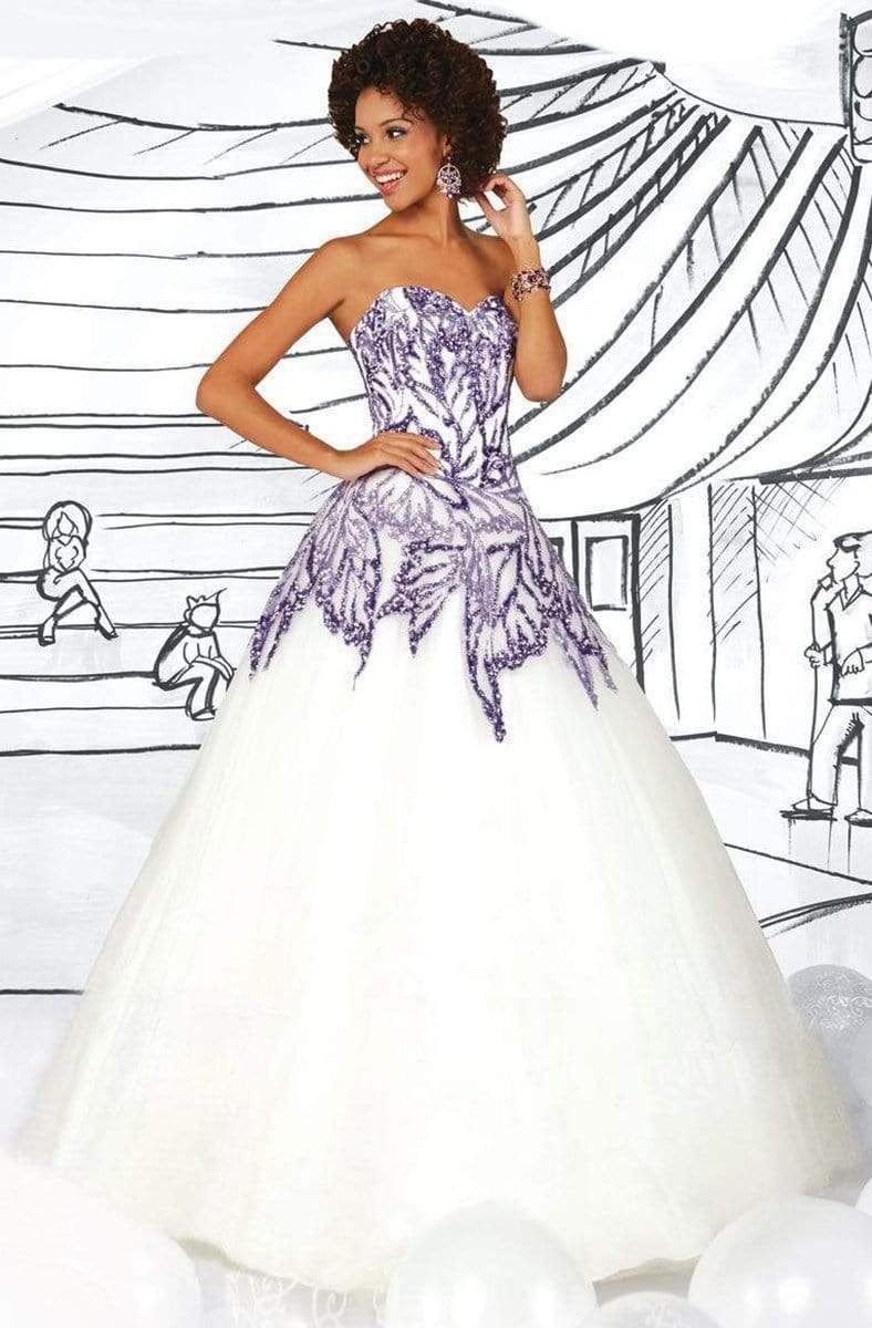Tiffany Designs - 61113 Strapless Embellished Ballgown Special Occasion Dress 0 / Purple/Ivory