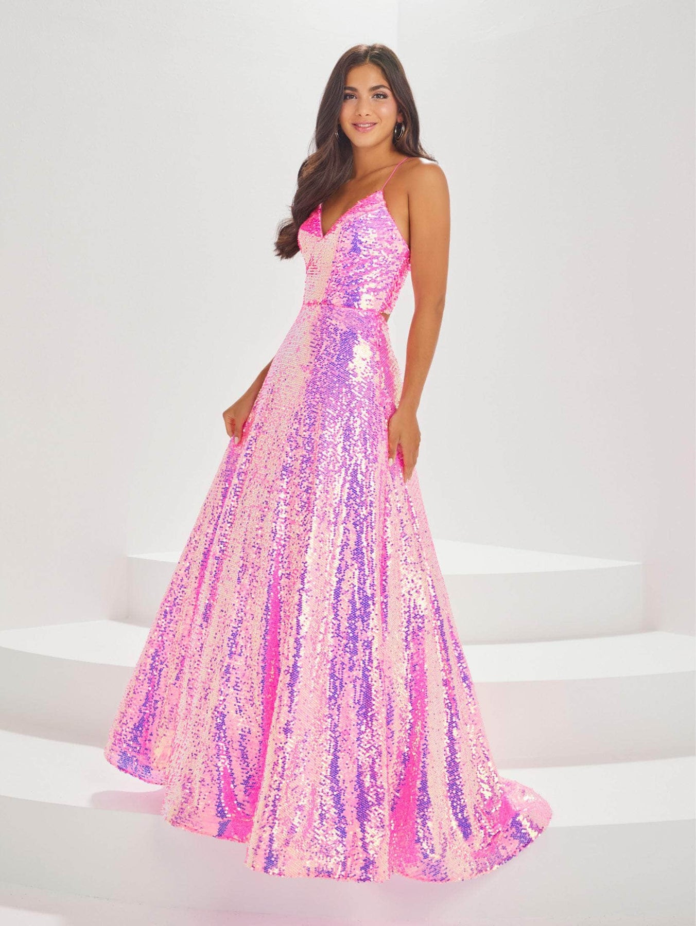 Tiffany Designs 16002 - Long Sequins A-Line Dress - Sleeveless, Thin Straps, Crisscross Back, Train, Back Zipper Closure 8 / Hot Pink Tiffany Designs 16002 - Long Sequins A-Line Dress - Sleeveless, Thin Straps, Crisscross Back, Train, Back Zipper Closure 8 / Hot Pink