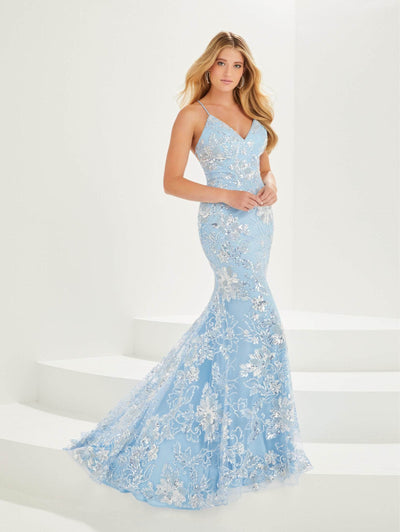 Tiffany Designs by Christina Wu 16026 - Sequined Lace Prom Gown In Blue