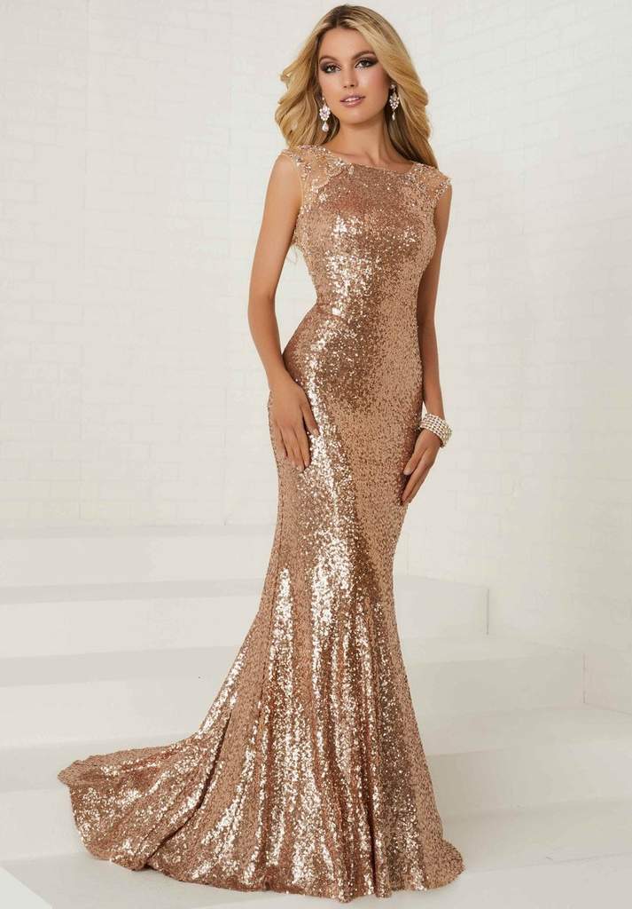 Tiffany Designs Sequined Bateau Neck Trumpet Dress 16292 CCSALE