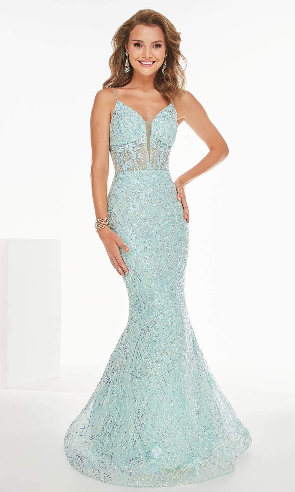 Tiffany Exclusive - 46235 Sequined Plunging Mermaid Gown Evening Dresses 0 / Aqua