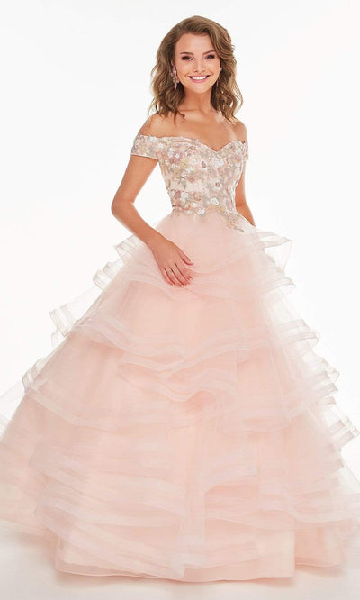 Tiffany Exclusive - 46237 Embroidered Bodice Tiered Tulle Ballgown Prom Dresses 0 / Blush/Multi