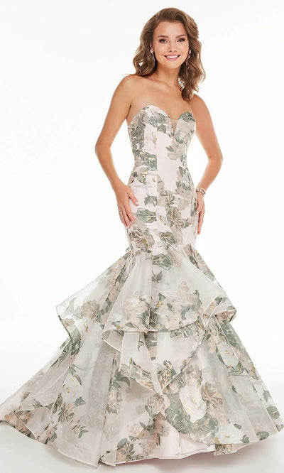 Tiffany Exclusive - 46250 Strapless Tiered Floral Mermaid Gown Prom Dresses 0 / Rose Multi
