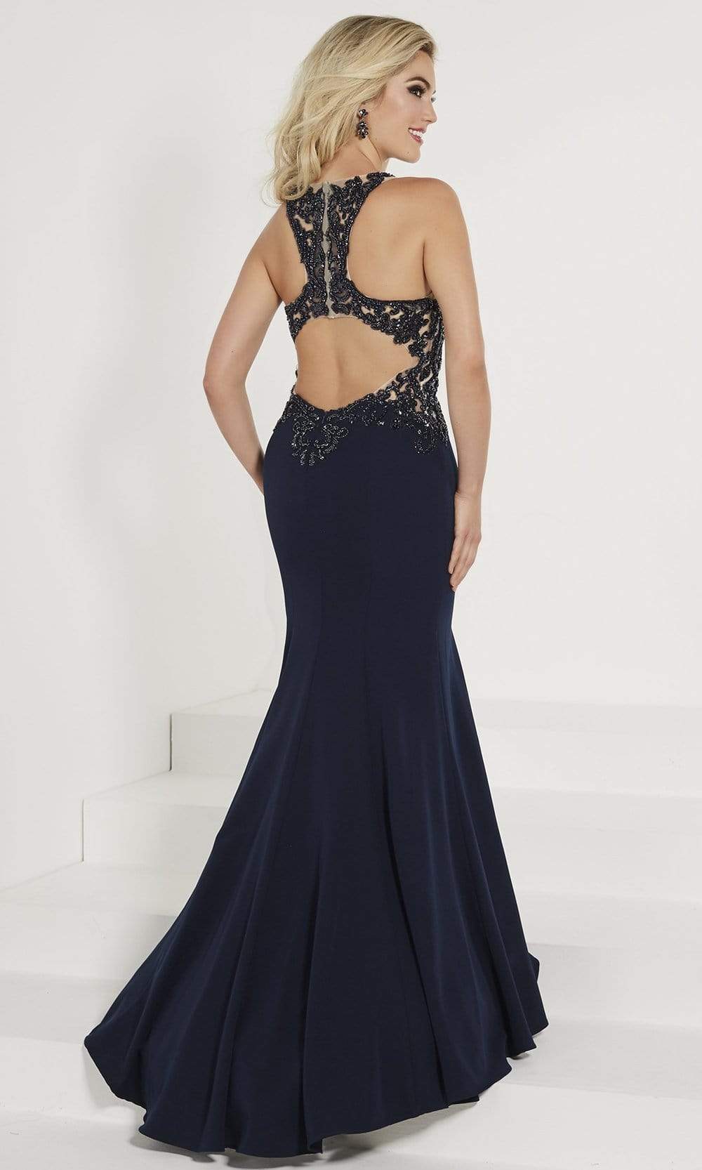 Tiffany Exclusives - 46165SC Illusion Halter Crepe Mermaid Gown