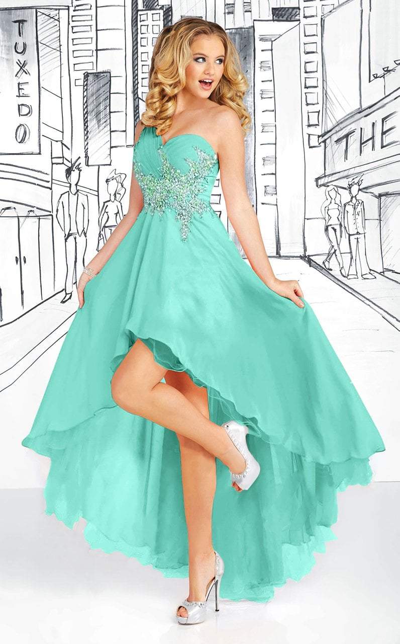 Tiffany Homecoming - 16042 Ruched Asymmetric High Low Dress Special Occasion Dress 0 / Mint Sherbet