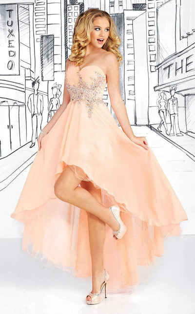 Tiffany Homecoming - 16042 Ruched Asymmetric High Low Dress Special Occasion Dress 0 / Orange Sherbet