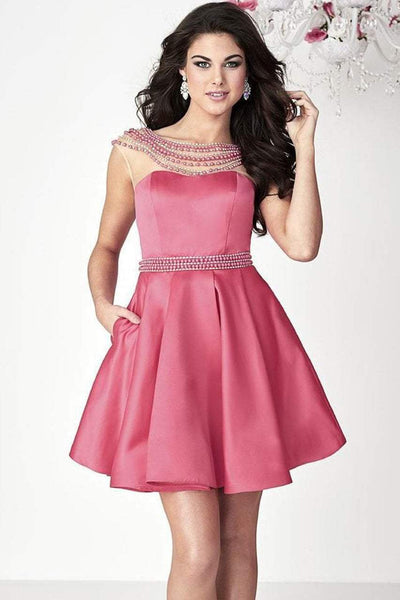 Tiffany Homecoming - 27133SC Beaded Illusion Neck Short Dress