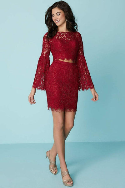 Tiffany Homecoming - 27185 Bell Sleeve Illusion Floral Lace Two-Piece Dress Special Occasion Dress