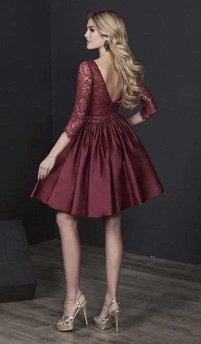 Tiffany Homecoming - Lace Quarter Length Sleeves A-Line Cocktail Dress 27202 In Red