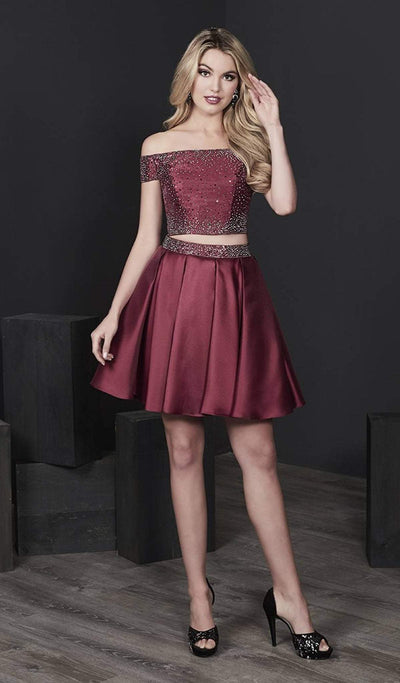Tiffany Homecoming - 27211 Two-Piece Off Shoulder Studded Mikado Dress Special Occasion Dress 0 / Wine