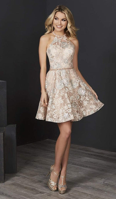 Tiffany Homecoming - 27241 Floral Sequined Halter A-line Dress Special Occasion Dress 0 / Rose/Blush