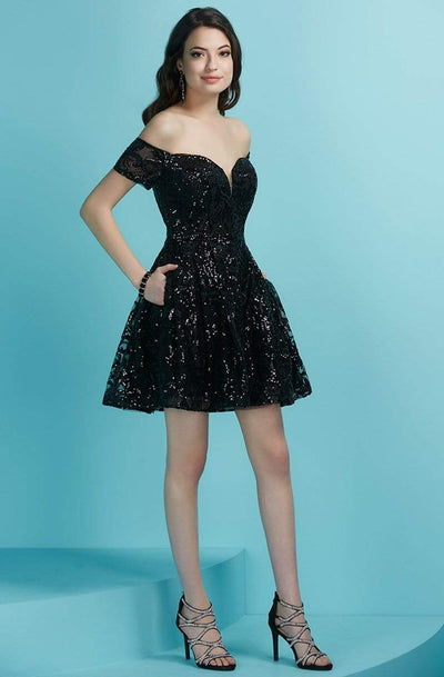 Tiffany Homecoming - 27265 Plunging Off-Shoulder A-line Cocktail Dress Homecoming Dresses 0 / Black