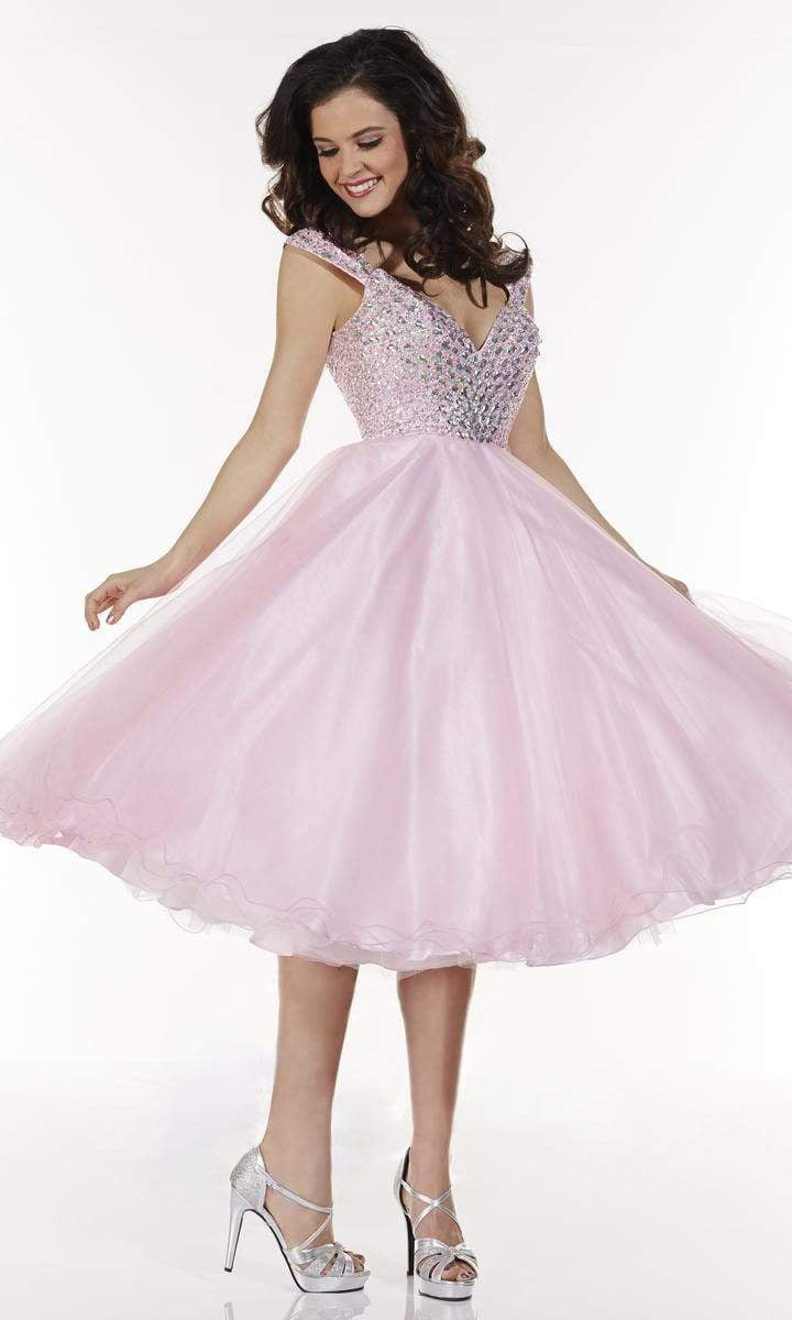 Tiffany Homecoming - 61121SC V Neck A-line Knee Length Dress