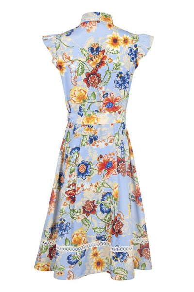 Tahari Asl - TLMU9WD640 Floral Print Collared A-line Dress In Multi-Color