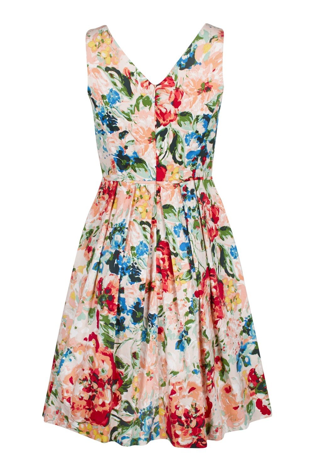 Tahari Asl - TLMU9WD645 Floral Print V-neck Pleated A-line Dress In Multi-Color